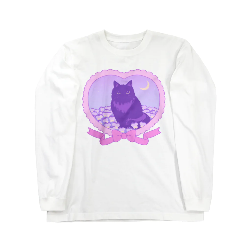 ファンシーショップ どり〜むの黒猫とお花畑 Long Sleeve T-Shirt