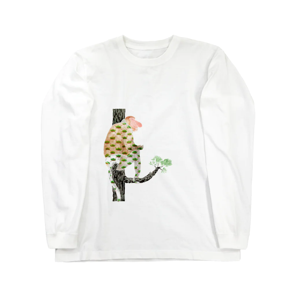 文様動物園 Pattern Zoo Museum shopの笠松 × テングザル Long Sleeve T-Shirt