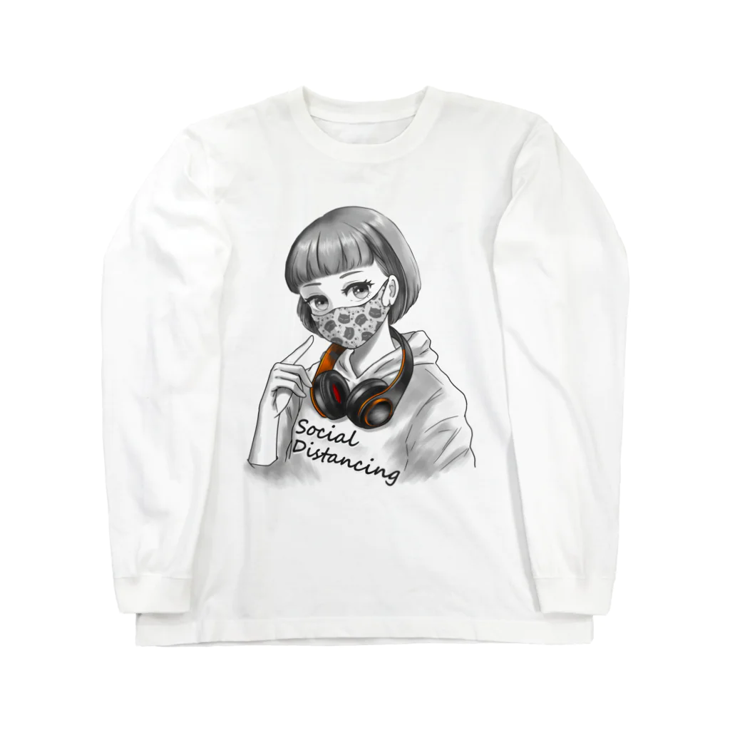 和温堂のにゃんこマスク 文字黒 Long Sleeve T-Shirt