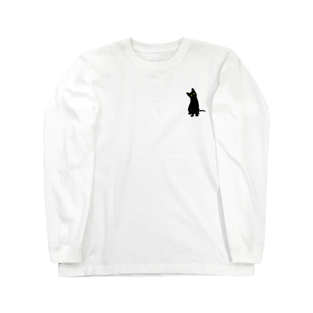 小鳥と映画館の小首をかしげるあざとい黒猫ちゃん Long Sleeve T-Shirt