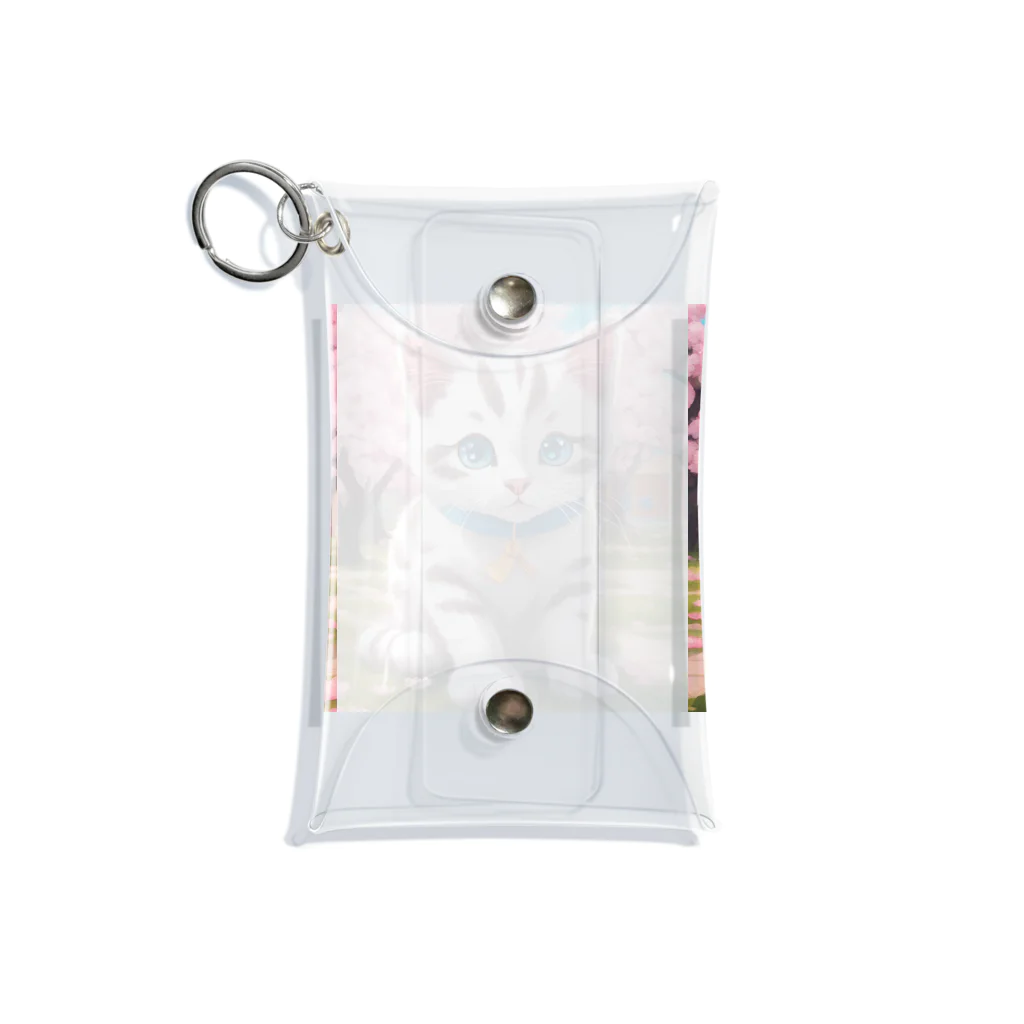 yoiyononakaの春と桜と虎縞白猫02 Mini Clear Multipurpose Case