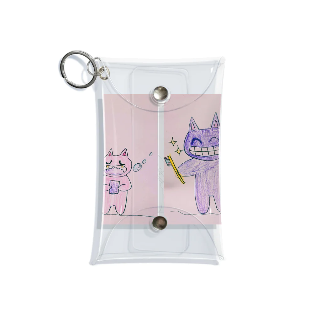 山眠るの歯磨き猫親子 Mini Clear Multipurpose Case