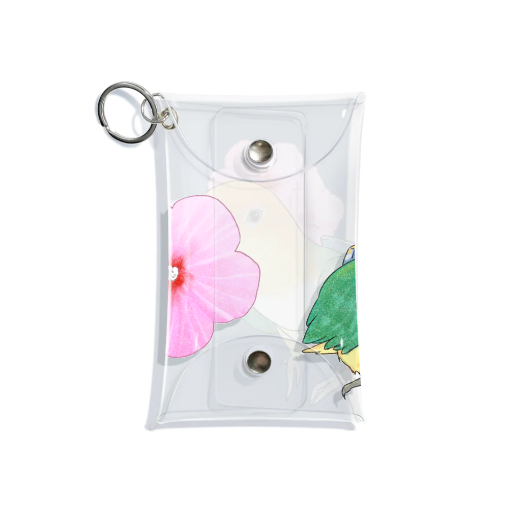 まめるりはことりのお花とシロハラインコちゃん【まめるりはことり】 Mini Clear Multipurpose Case