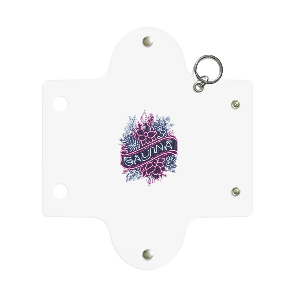 N SAUNA LOGOのネオン風花柄サウナロゴ11　花柄ver.4 Mini Clear Multipurpose Case