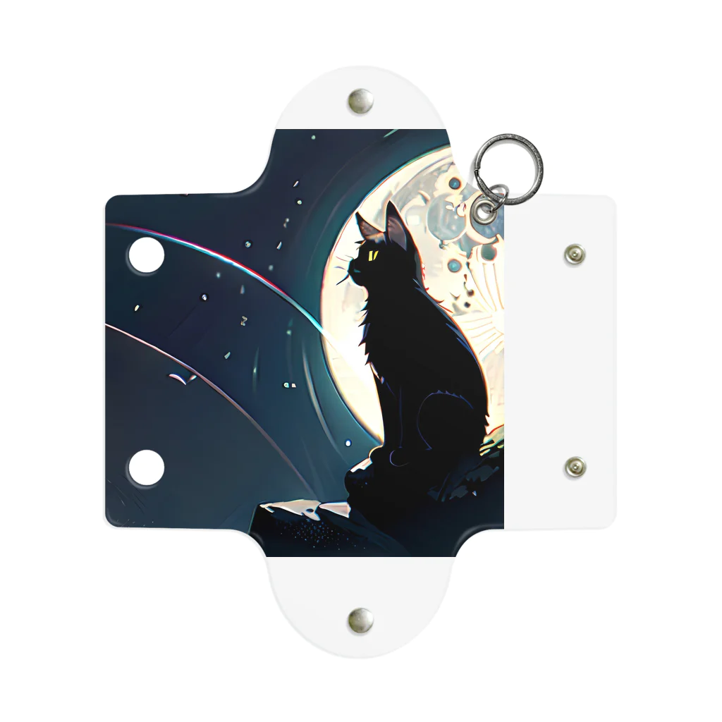黒猫と珈琲の月夜を眺める黒猫 ミニクリアマルチケース
