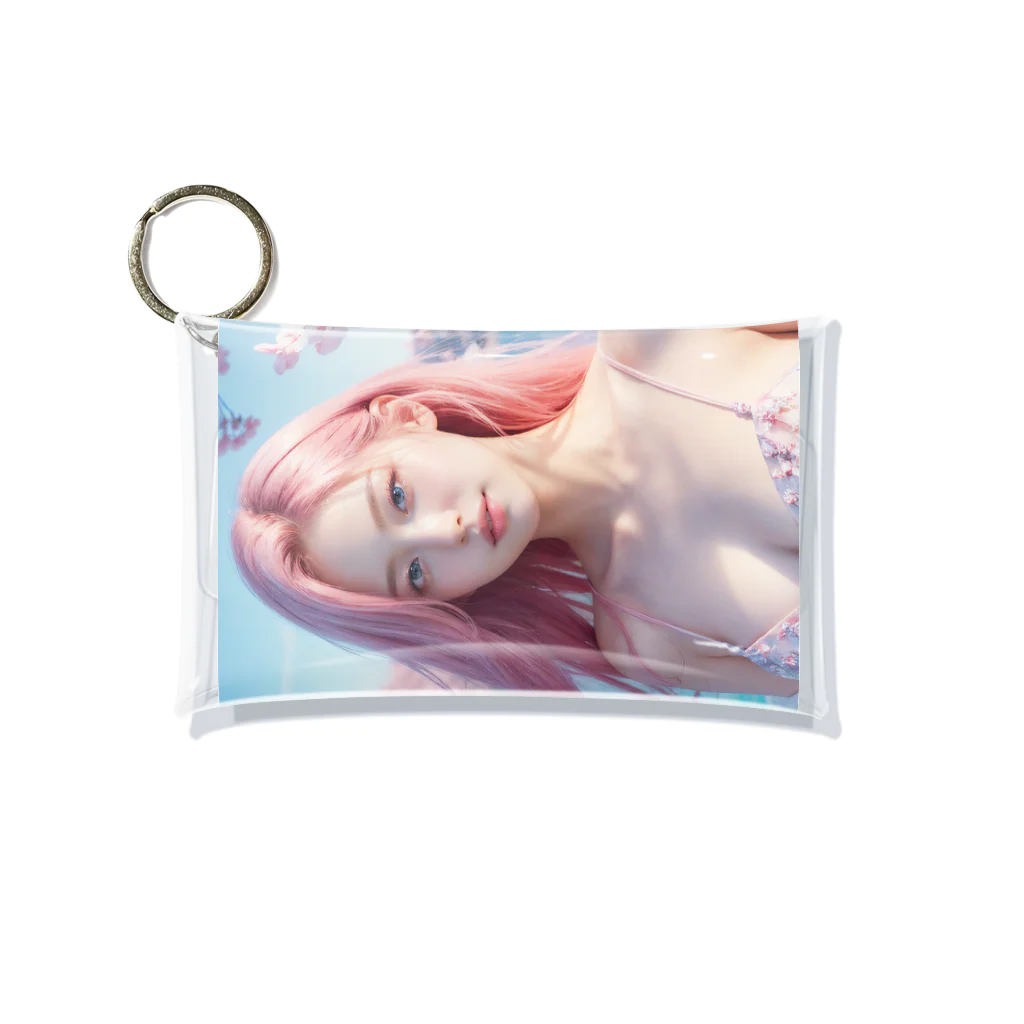 AI goddessの桜と川と青空と、ピンクの髪の女の子 Mini Clear Multipurpose Case