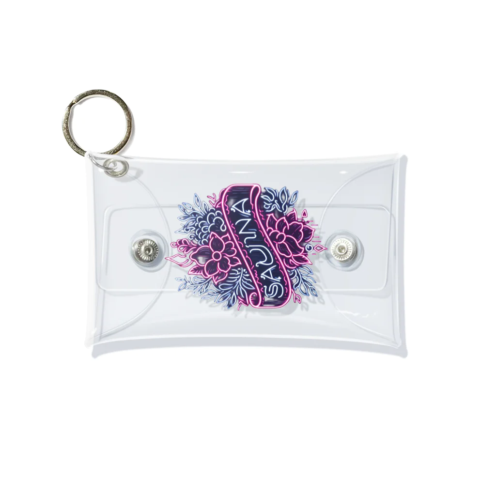 N SAUNA LOGOのネオン風花柄サウナロゴ11　花柄ver.4 Mini Clear Multipurpose Case