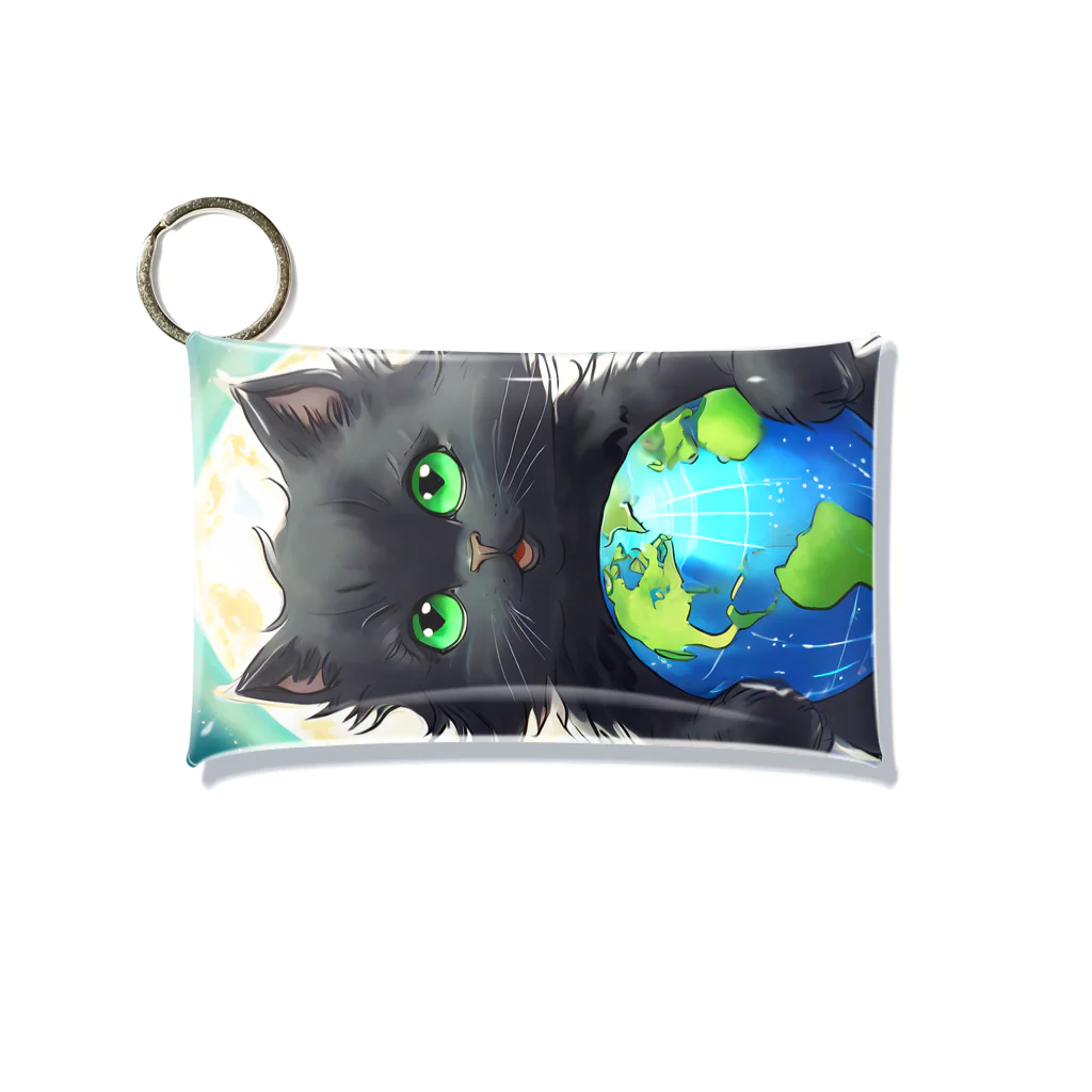 yoiyononakaの地球を抱きかかえる黒猫05 Mini Clear Multipurpose Case