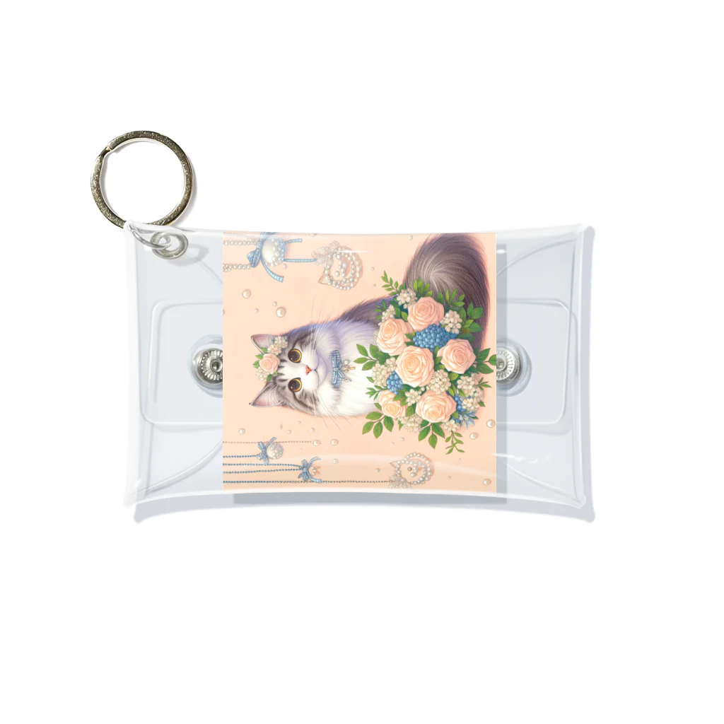 Y m @Y's shopの猫と薔薇　パールver. Mini Clear Multipurpose Case