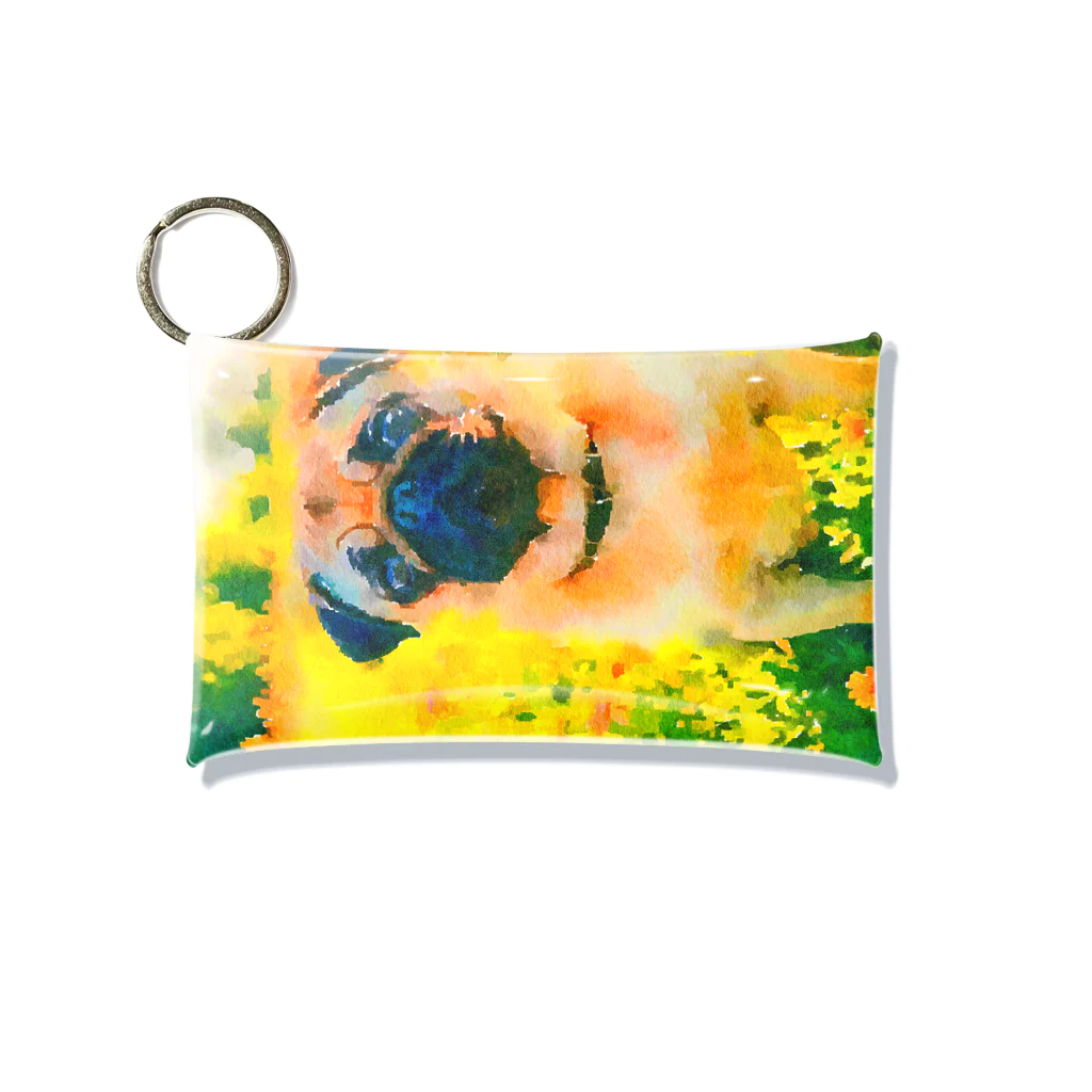 犬好きのしましまの水彩画の犬 花畑のパグのイラスト Mini Clear Multipurpose Case
