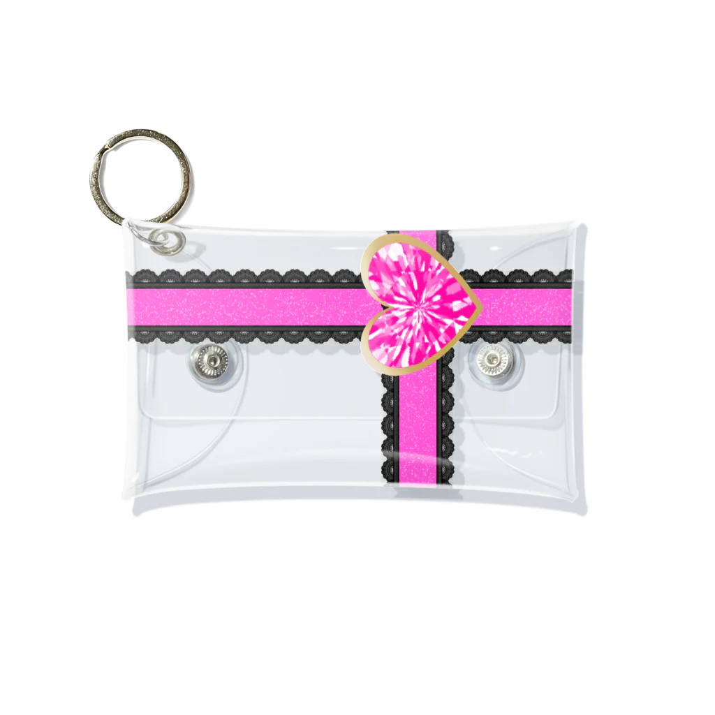 みかんの実のアクスタケース リボン黒レース pink Mini Clear Multipurpose Case