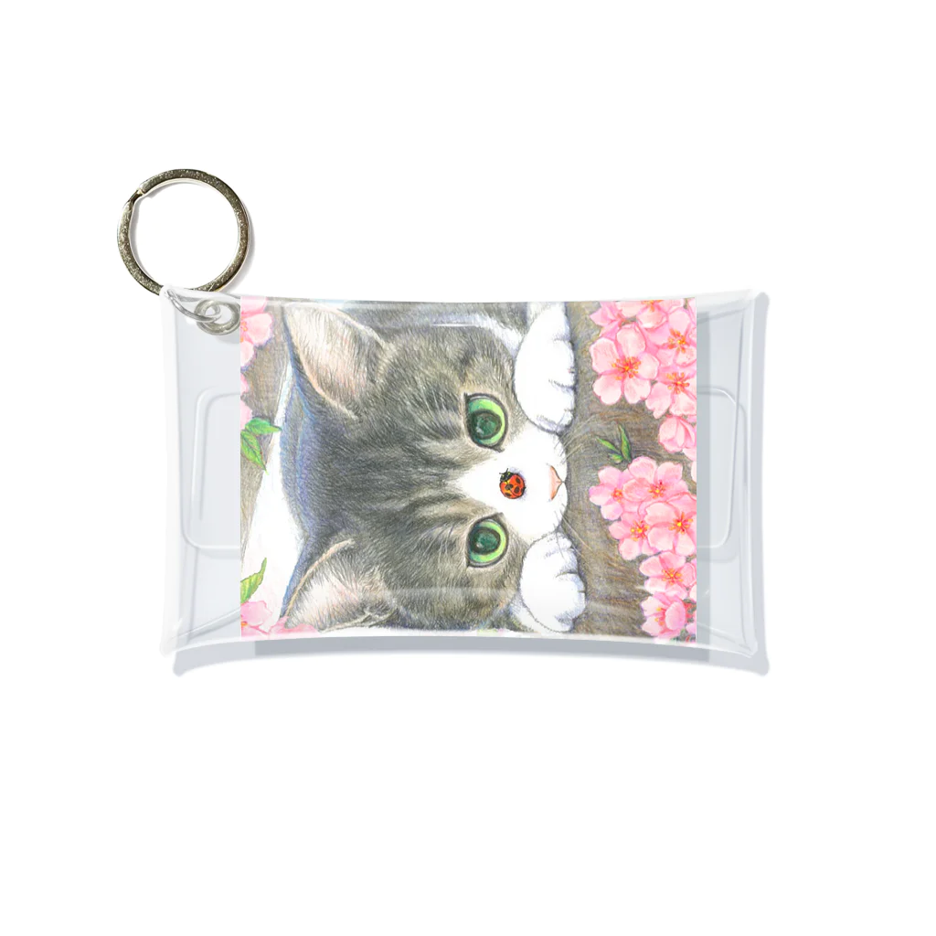 ミケとキジシロの花見猫♪キジシロ猫とてんとう虫 Mini Clear Multipurpose Case