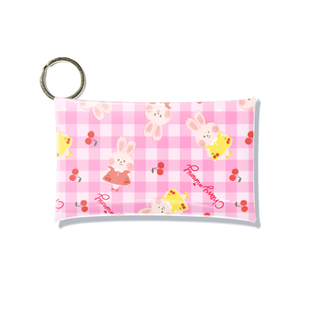 マエダレナ / イラストレーターのCherryチェックミニクリアマルチポーチ Mini Clear Multipurpose Case