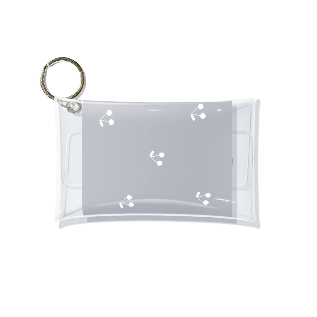 rilybiiのサクランボ柄 グレーブルー Mini Clear Multipurpose Case