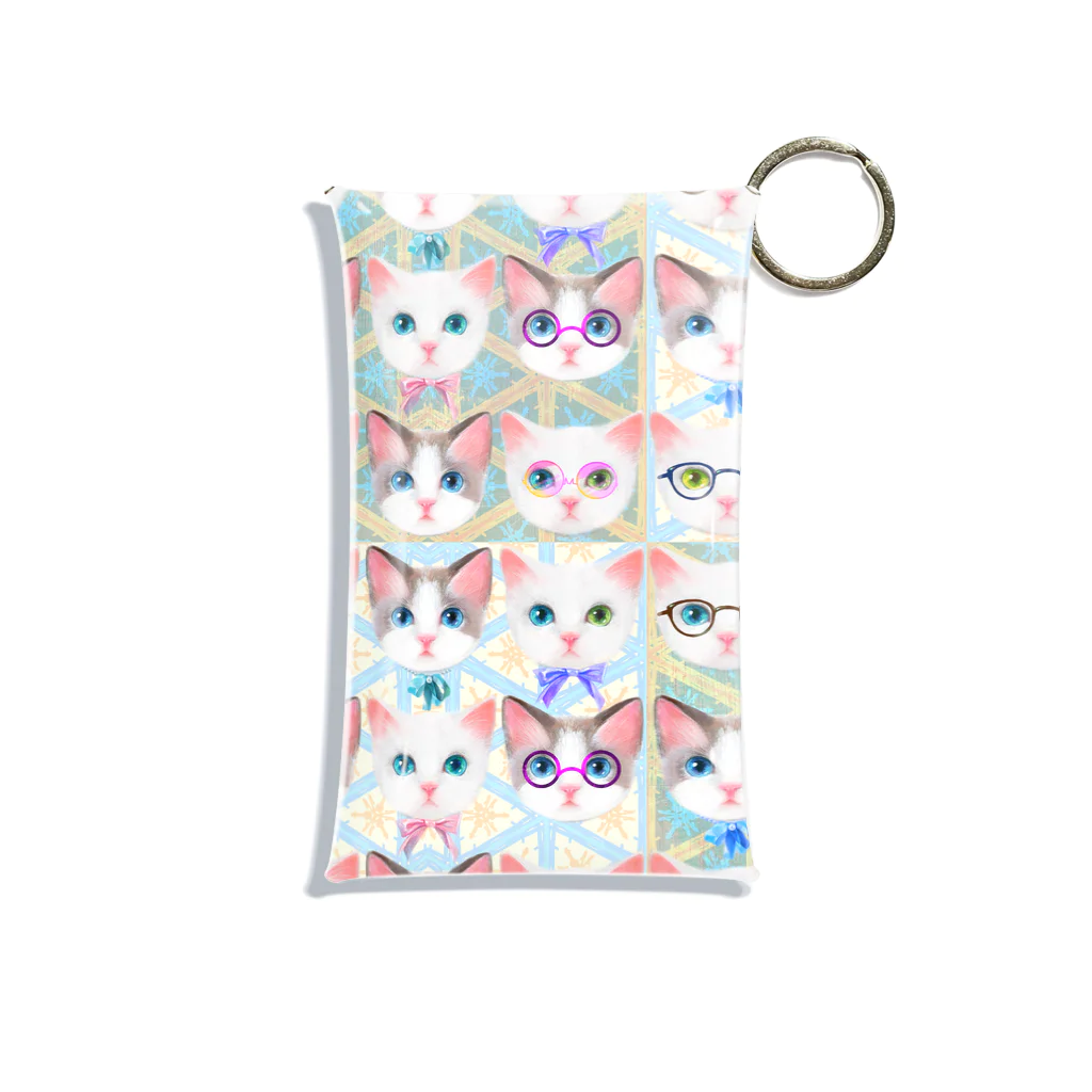 NORIMA'S SHOP のおしゃれなメガネをかけた猫たちと北欧風パターンイラスト Mini Clear Multipurpose Case