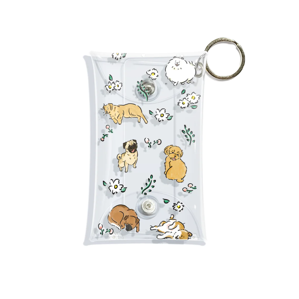 omamiの犬とお花柄 Mini Clear Multipurpose Case