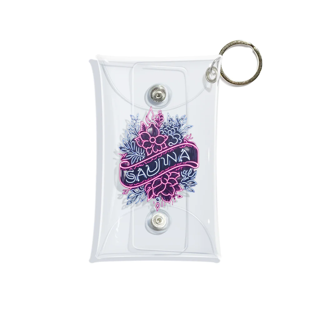 N SAUNA LOGOのネオン風花柄サウナロゴ11　花柄ver.4 Mini Clear Multipurpose Case