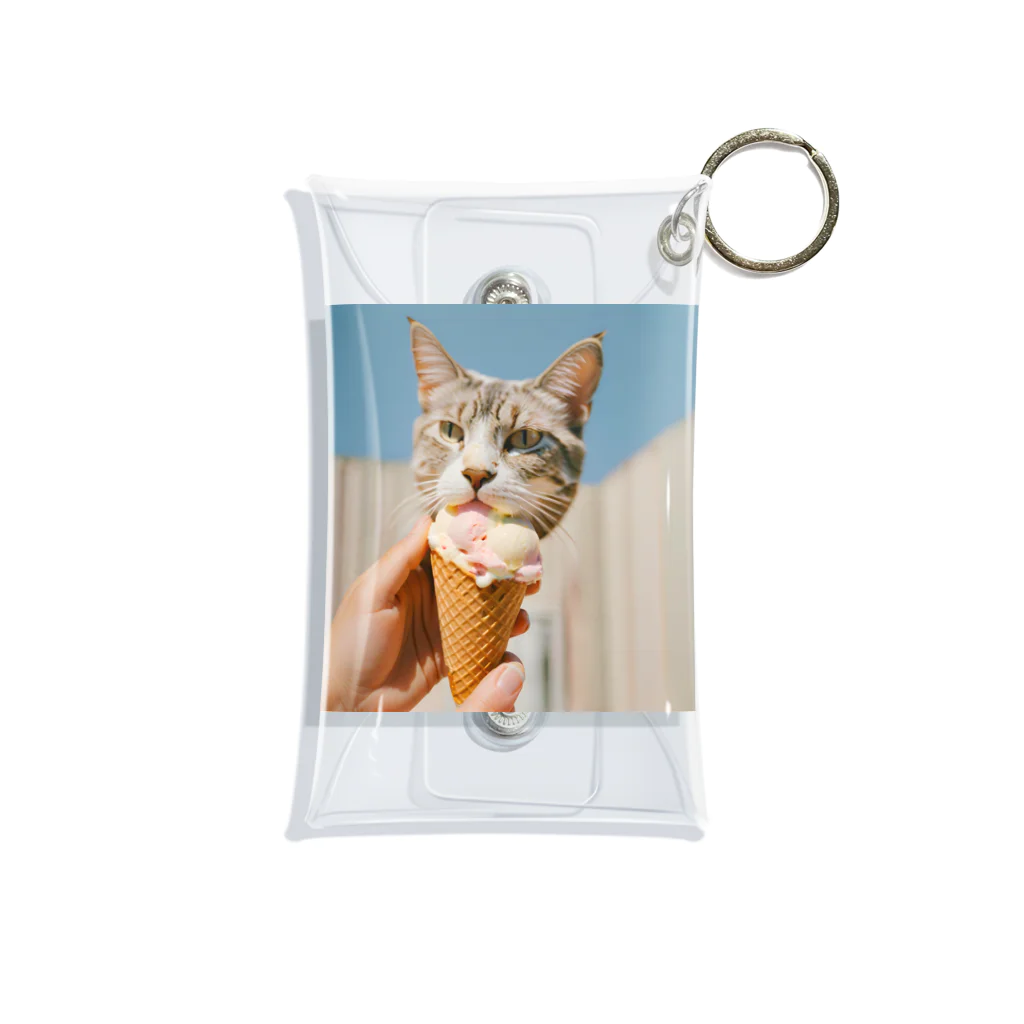 猫雑貨屋　ねこまろのアイスにかぶりつく猫 Mini Clear Multipurpose Case