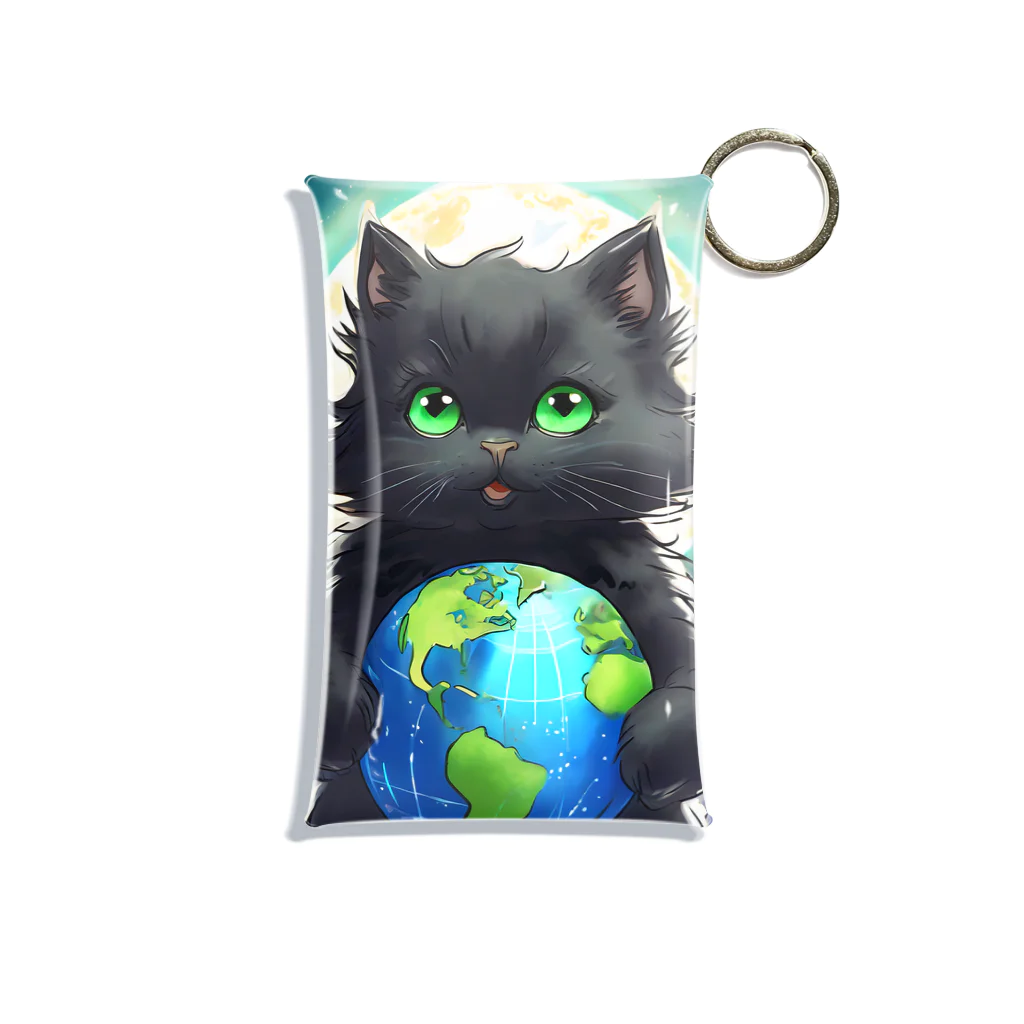 yoiyononakaの地球を抱きかかえる黒猫05 Mini Clear Multipurpose Case