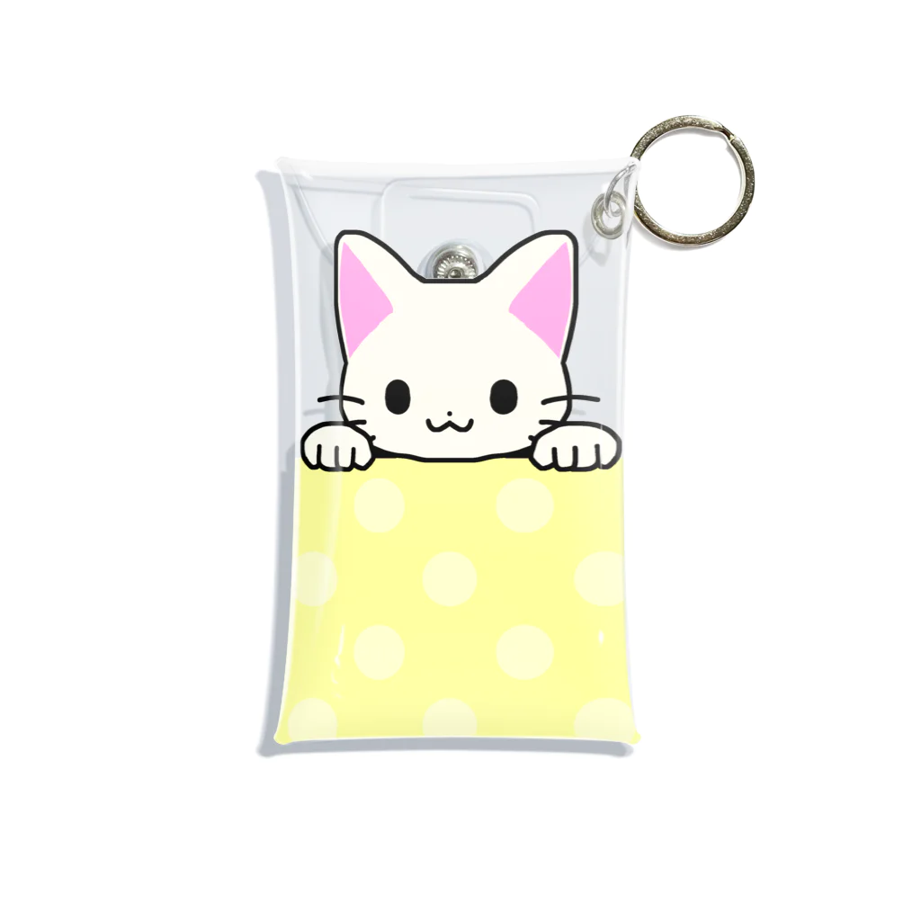 かわいいもののおみせ　いそぎんちゃくのひょっこり白猫　黄色ドット Mini Clear Multipurpose Case