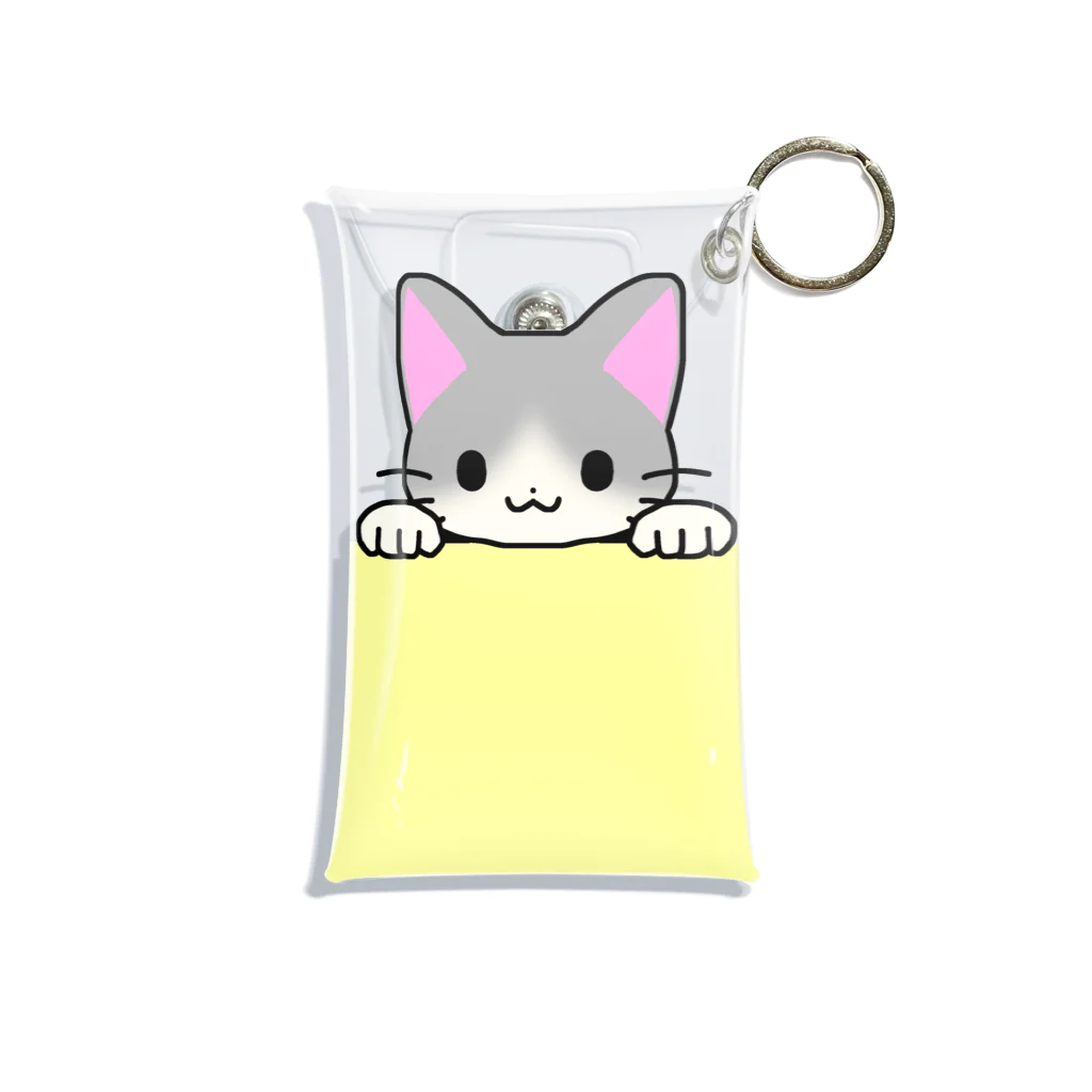 かわいいもののおみせ　いそぎんちゃくのひょっこり灰白猫　黄色 Mini Clear Multipurpose Case