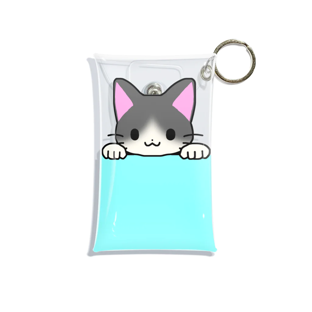 かわいいもののおみせ　いそぎんちゃくのひょっこりハチワレ猫　水色 Mini Clear Multipurpose Case