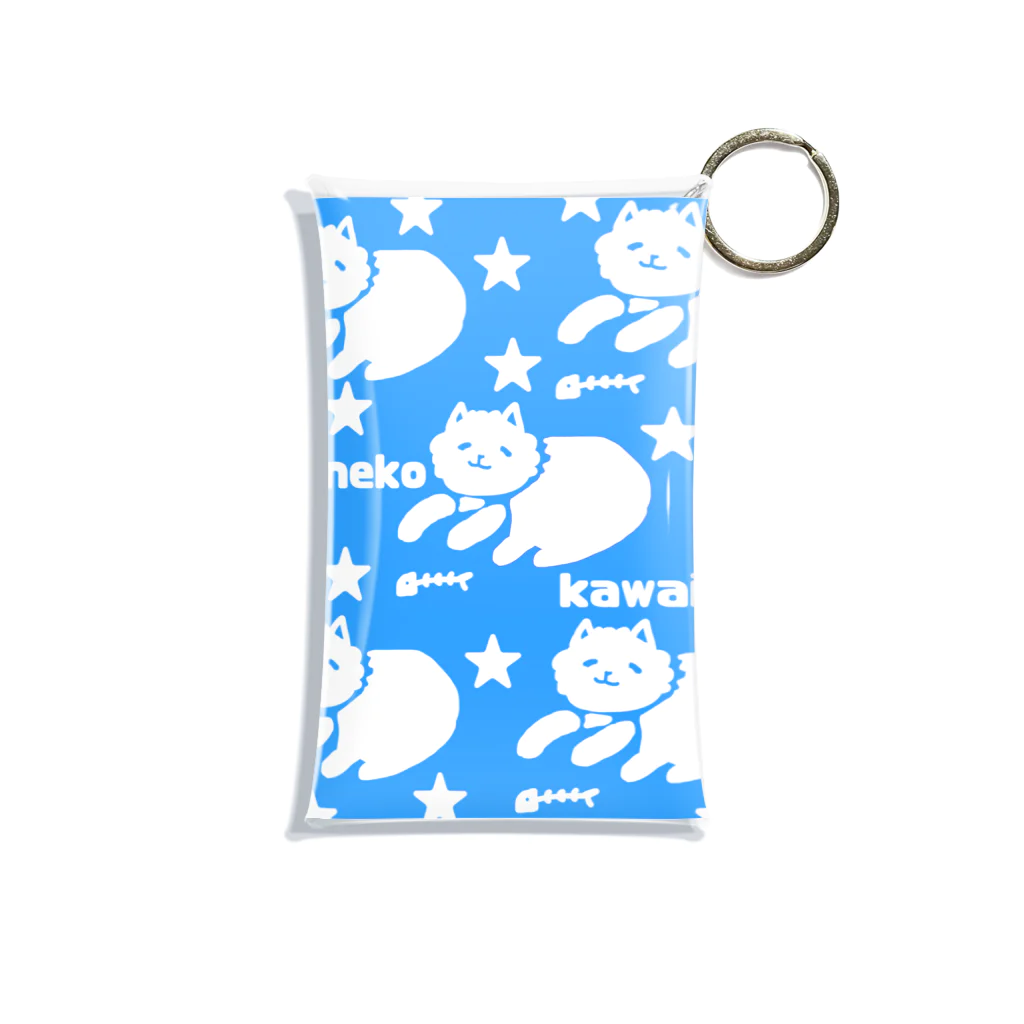 WataMayuroom☆のneko kawaii 青 Mini Clear Multipurpose Case