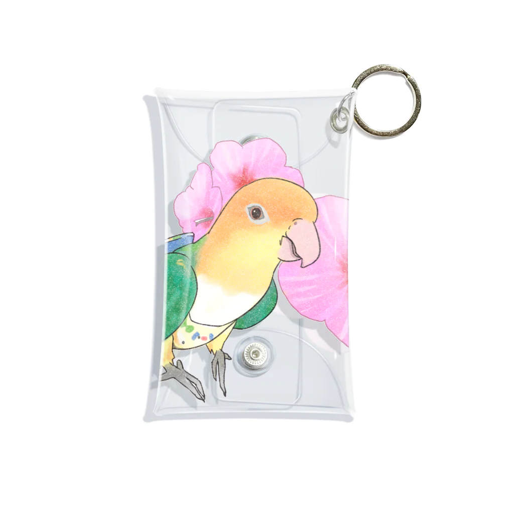 まめるりはことりのお花とシロハラインコちゃん【まめるりはことり】 Mini Clear Multipurpose Case