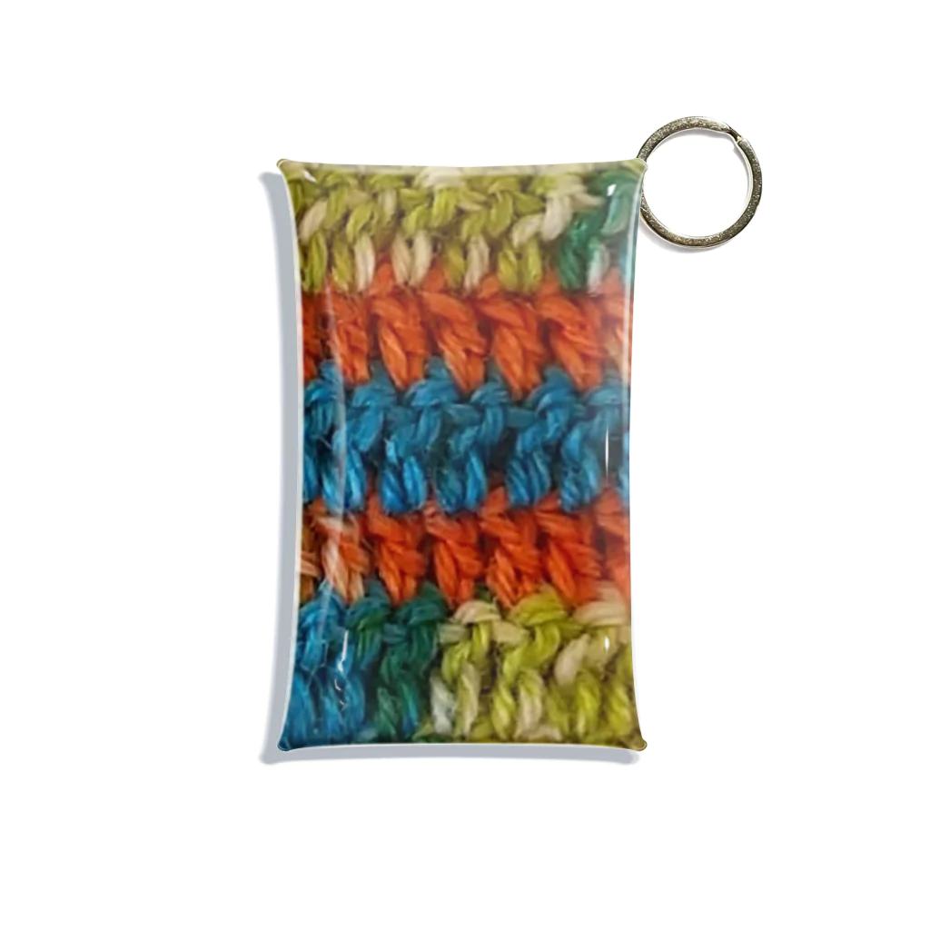 sandy-mのウール毛糸手編み柄カラフル オレンジ系 ミニクリアマルチケース