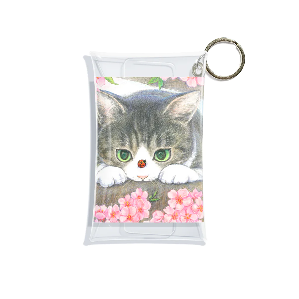 ミケとキジシロの花見猫♪キジシロ猫とてんとう虫 Mini Clear Multipurpose Case