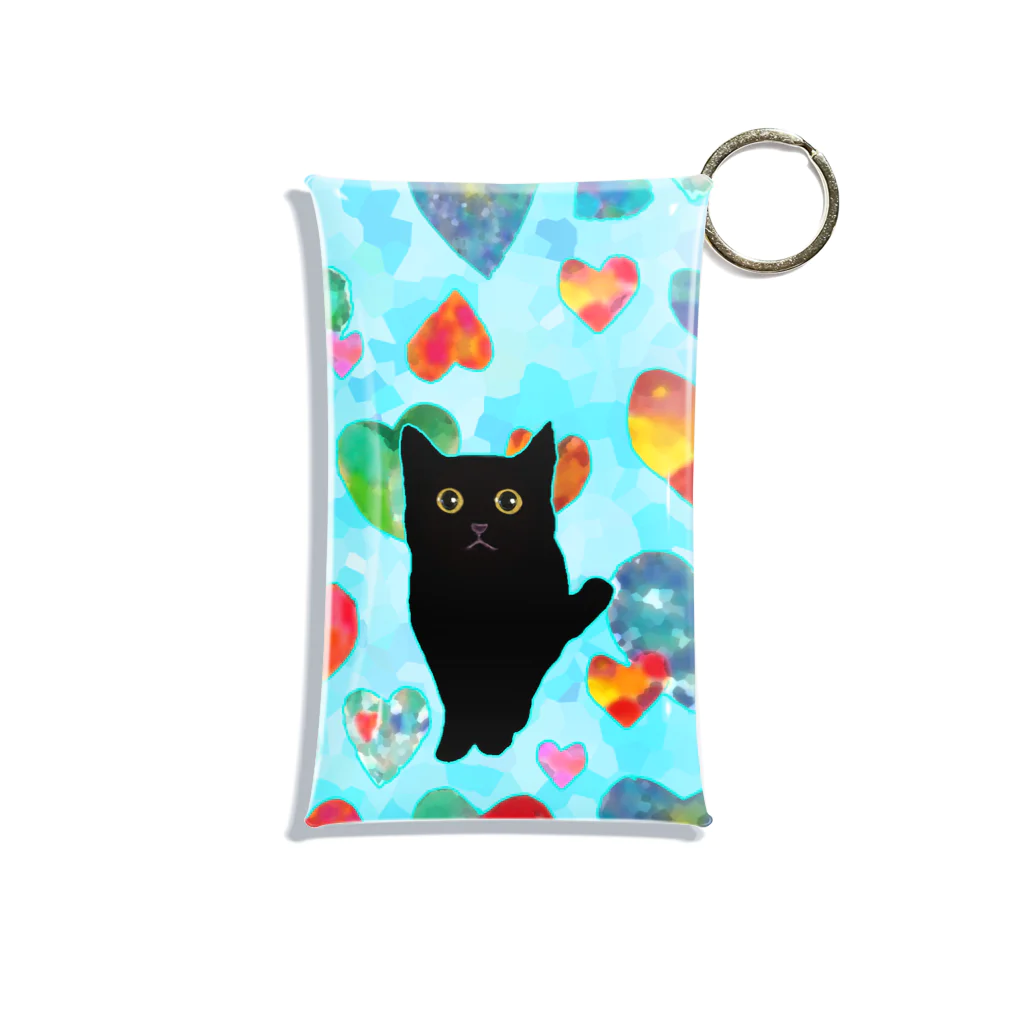 WAMI ARTの夏の黒猫ハート Mini Clear Multipurpose Case