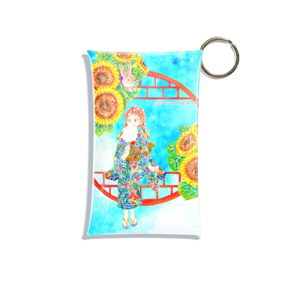 星架月の「窓際の夏」青空・向日葵縁・浴衣の女の子・背景有 Mini Clear Multipurpose Case