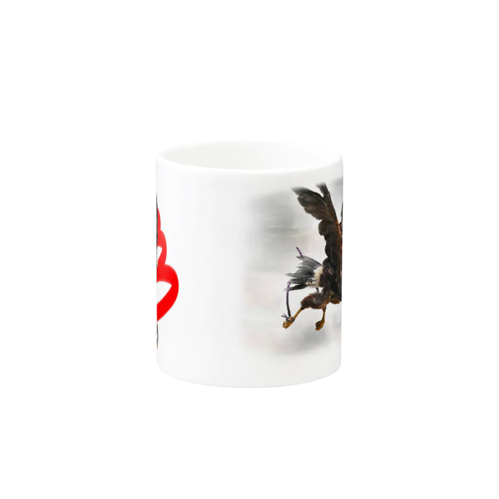 猛禽とインコの猛禽のハリスホーク（赤ライン） マグカップの取っ手の反対面