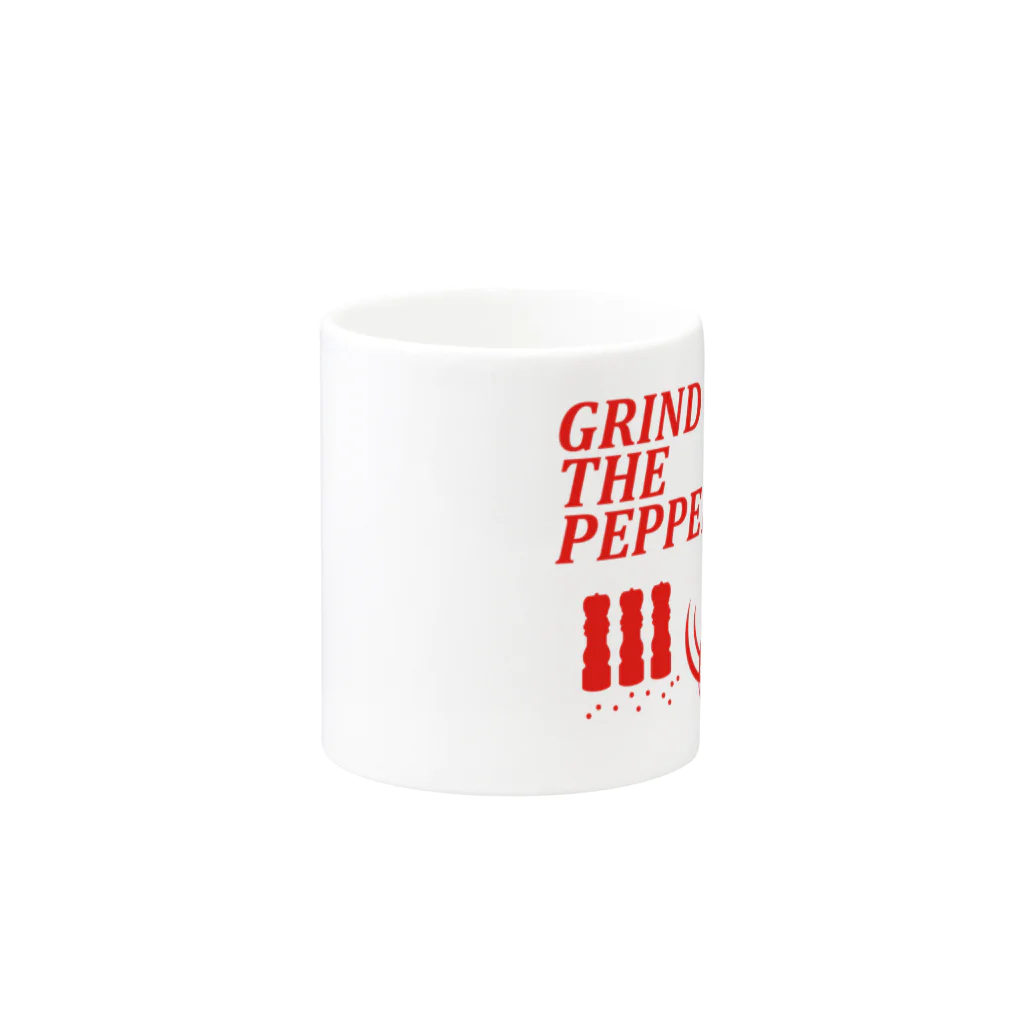 オノマトピアのペッパーミル・パフォーマンス（GRIND THE PEPPER）文字赤 Mug :other side of the handle