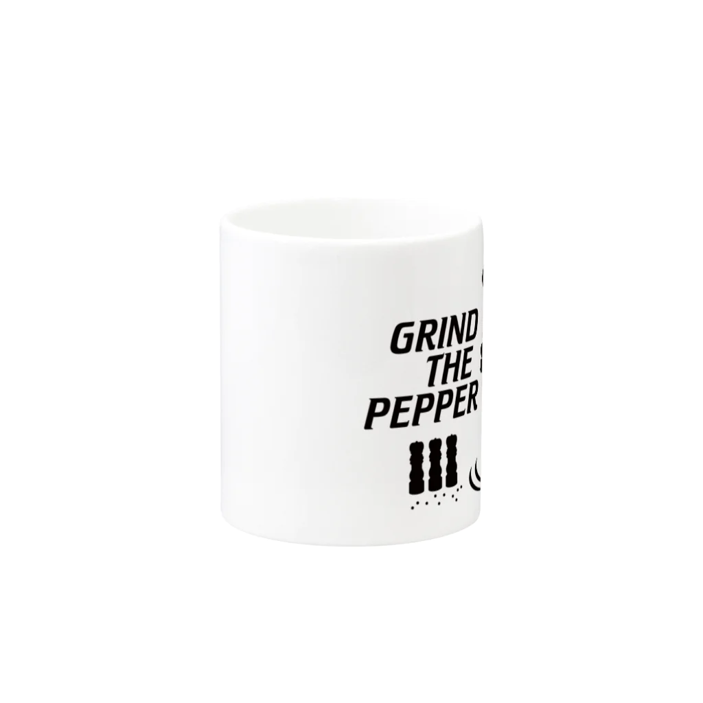 オノマトピアのペッパーミル・パフォーマンス（骨タイプ）GRIND THE PEPPER・文字黒 Mug :other side of the handle