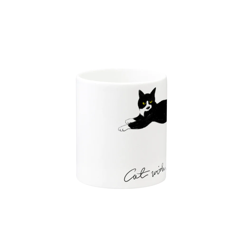 Miwolaboのニーハイソックスを履いた猫 Mug :other side of the handle