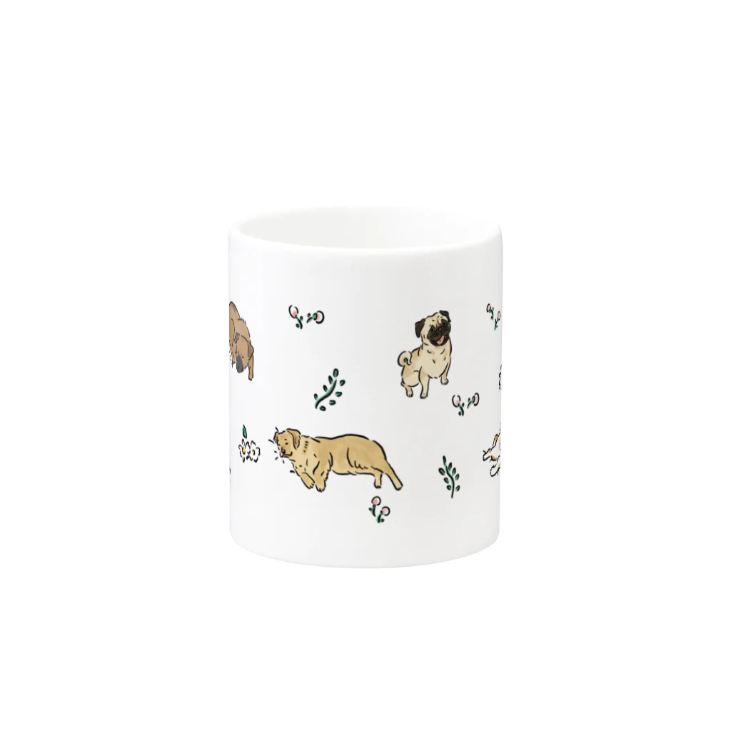 omamiの犬とお花柄 Mug :other side of the handle