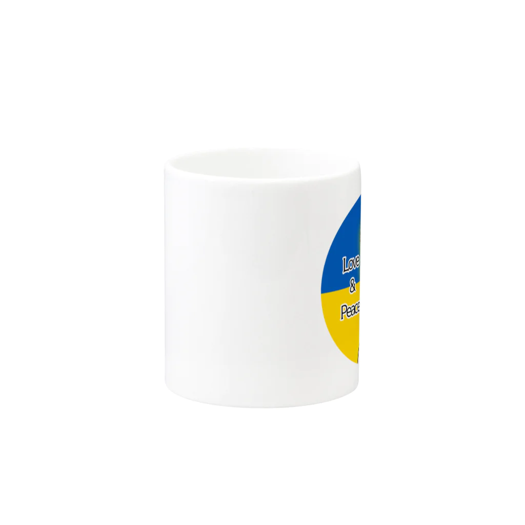 諭苑のSUZURI店のLove＆Peace観世音菩薩ウクライナ国旗背景 Mug :other side of the handle