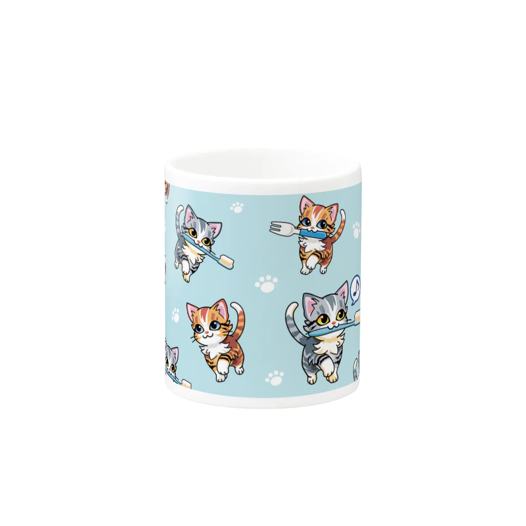 AckeeWolf Art Shopの歯ブラシをくわえたアメリカンショートヘアの子猫 Mug :other side of the handle