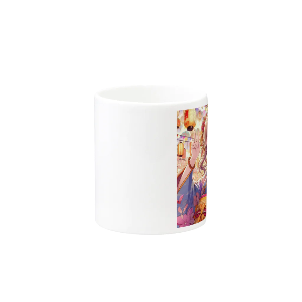 推しの美少女とアイドルのお祭りを楽しむ浴衣美少女 Mug :other side of the handle