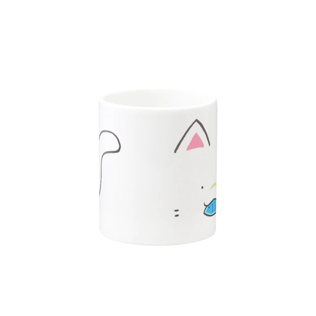 もふもふ堂のお魚くわえた白猫のにゃグカップ Mug :other side of the handle