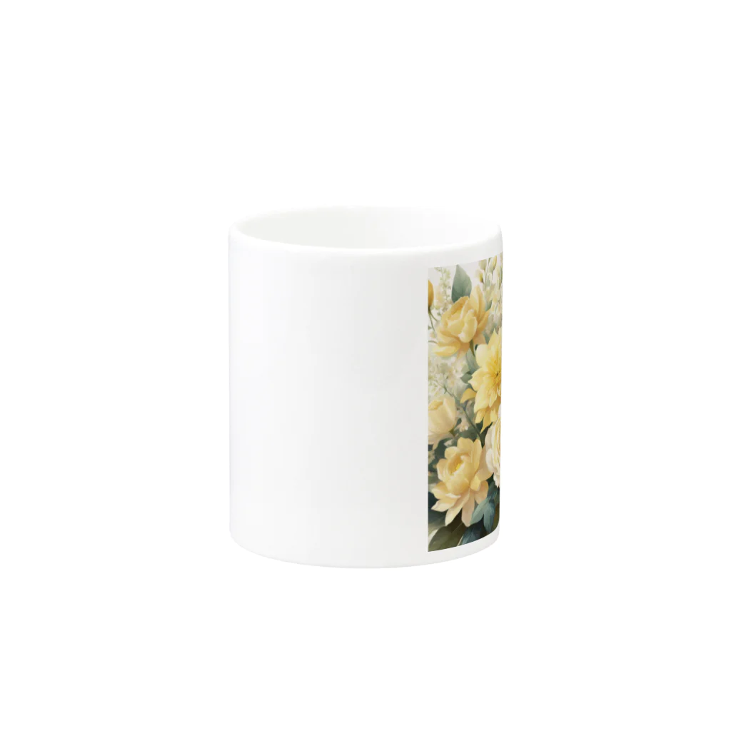 okierazaのペールイエローテーマの花束 Mug :other side of the handle