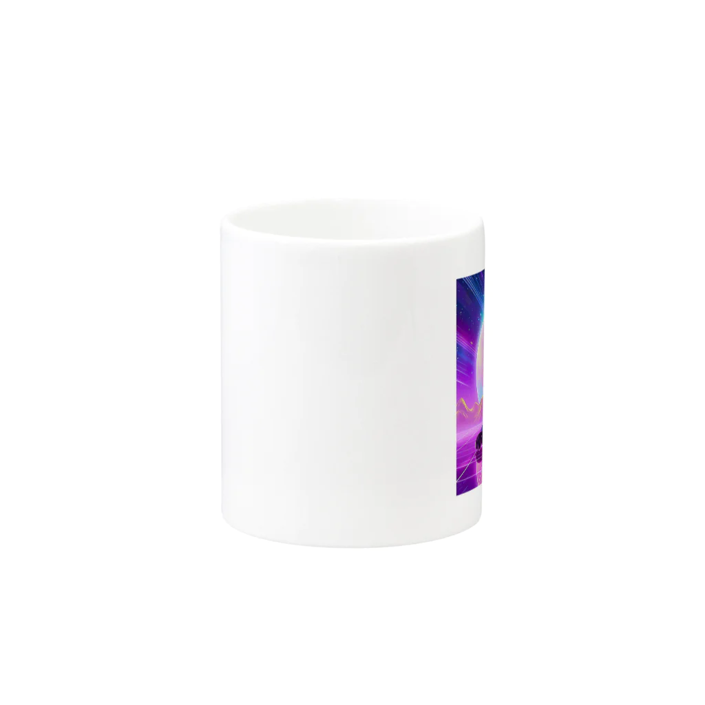 黒猫ファブリックのBlack Cat in The VaporWave World.(蒸気波世界のクロネコ) Mug :other side of the handle