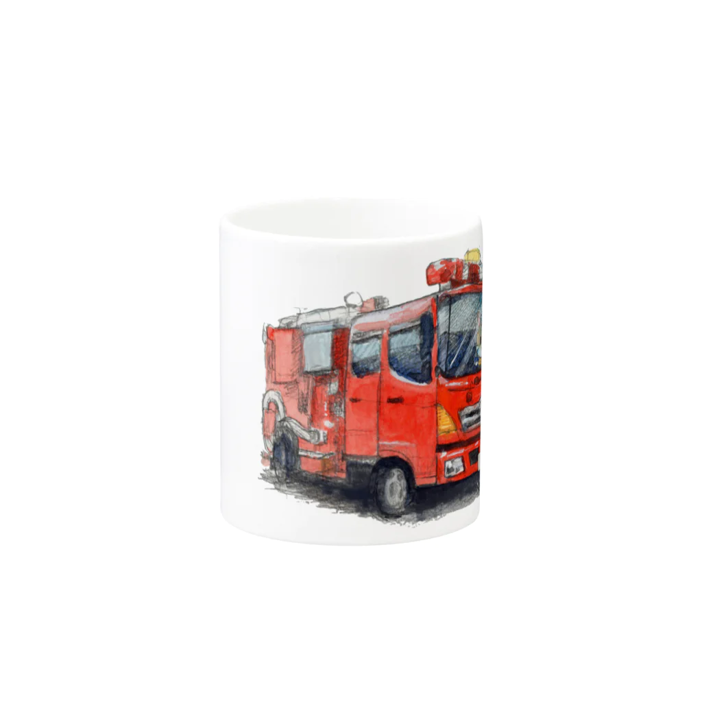 消防 と ねこちゃんの消防車とレスキューにゃんこ Mug :other side of the handle