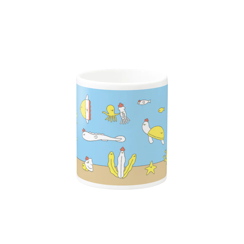 玖鷹の海の生き物になったヘンテコにわとりとひよこ Mug :other side of the handle