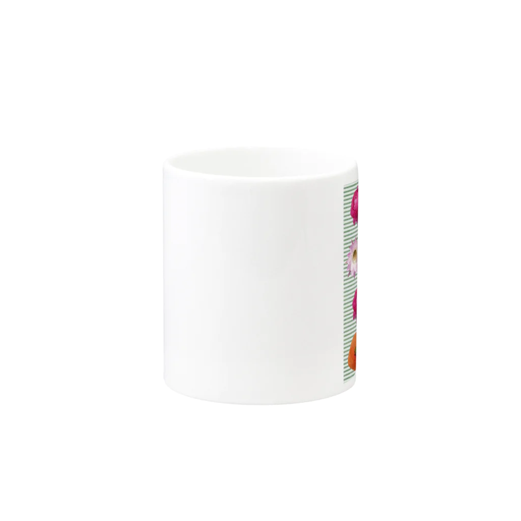 AKの花柄　×  ボーダー　グリーン Mug :other side of the handle