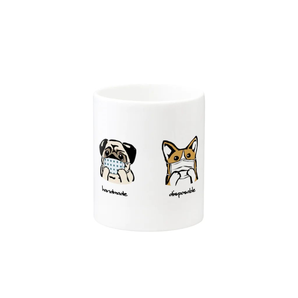 犬グッズの店しえるぶるーのマスクだワン！柴犬、パグ、コーギー、ペキニーズ Mug :other side of the handle