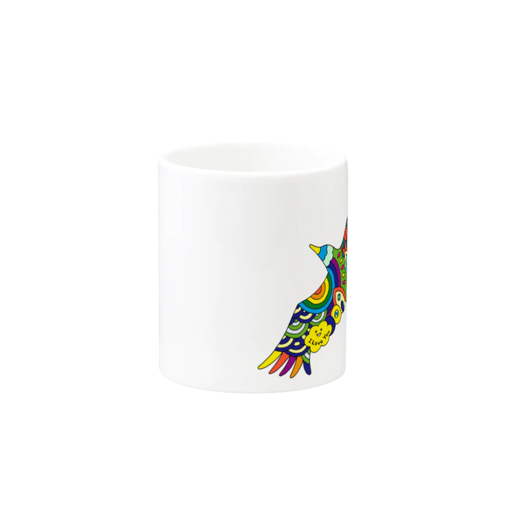 KANAT  LAMHITAの虹色の飛ぶ鳥 マグカップの取っ手の反対面