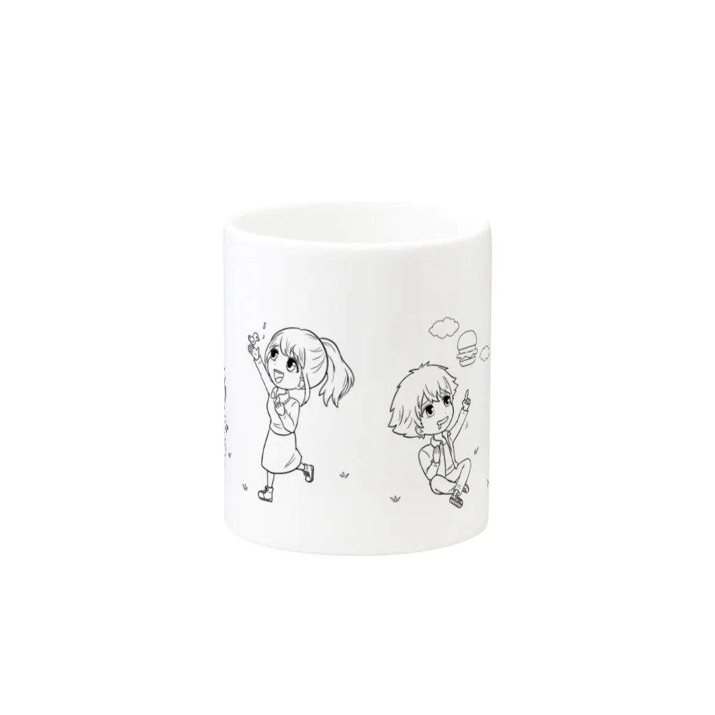 発達花子❀オフィシャルショップの散歩中の４人(線画) Mug :other side of the handle