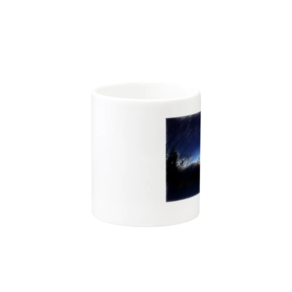 静かな山の頂への冬の星空キャンプ Mug :other side of the handle